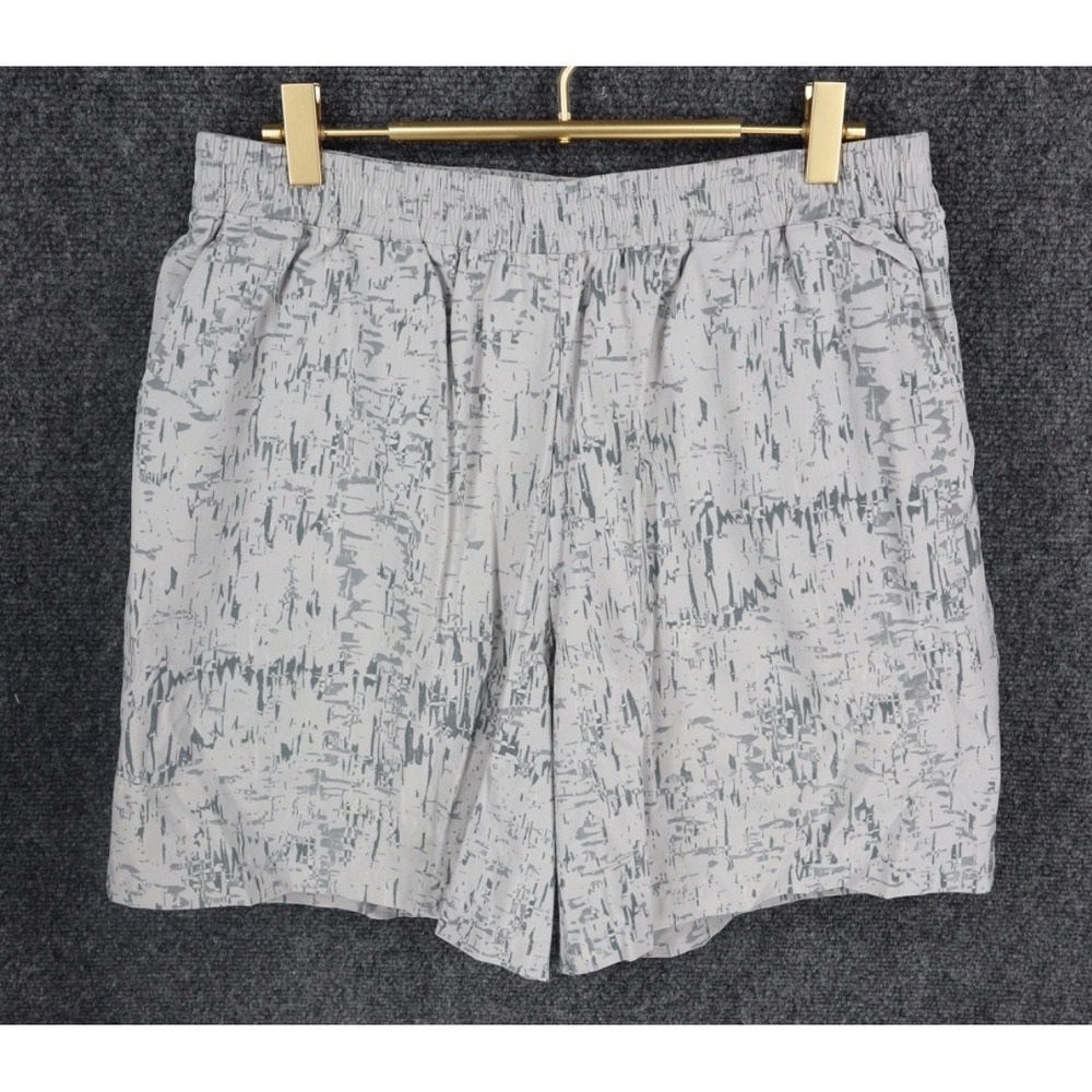 Outdoor Voices Lined Athletic Shorts Men Large Gray Abstract Print Training NWOT